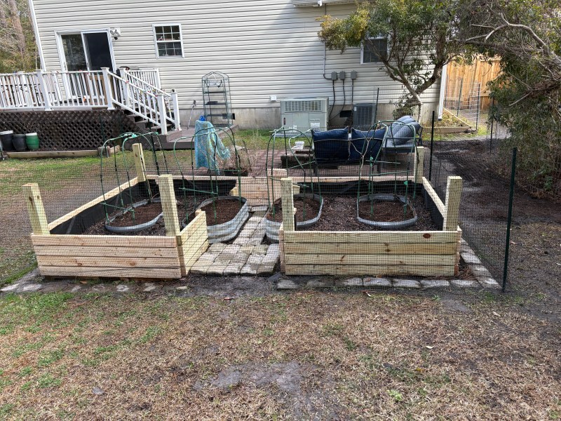 Cedar raised garden beds built on-site
